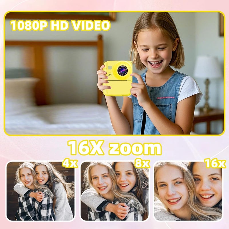QDH Instant Print Camera for Kids, 1080P Video Camera with 3 Print Rolls, 32GB Card & Cute Cover, Gift for Girls Boys Age 3-12, Toddler Digital Camera with Games, Filters, Music – Yellow - Image 5